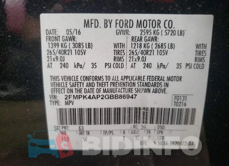 2FMPK4AP2GBB86947 Photo# 10