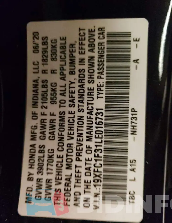 19XFC1F31LE016731 Photo# 10