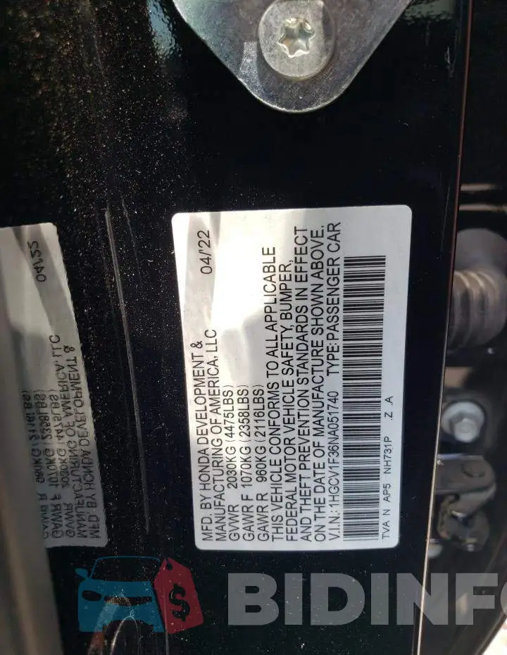 1HGCV1F36NA051740 Photo# 10