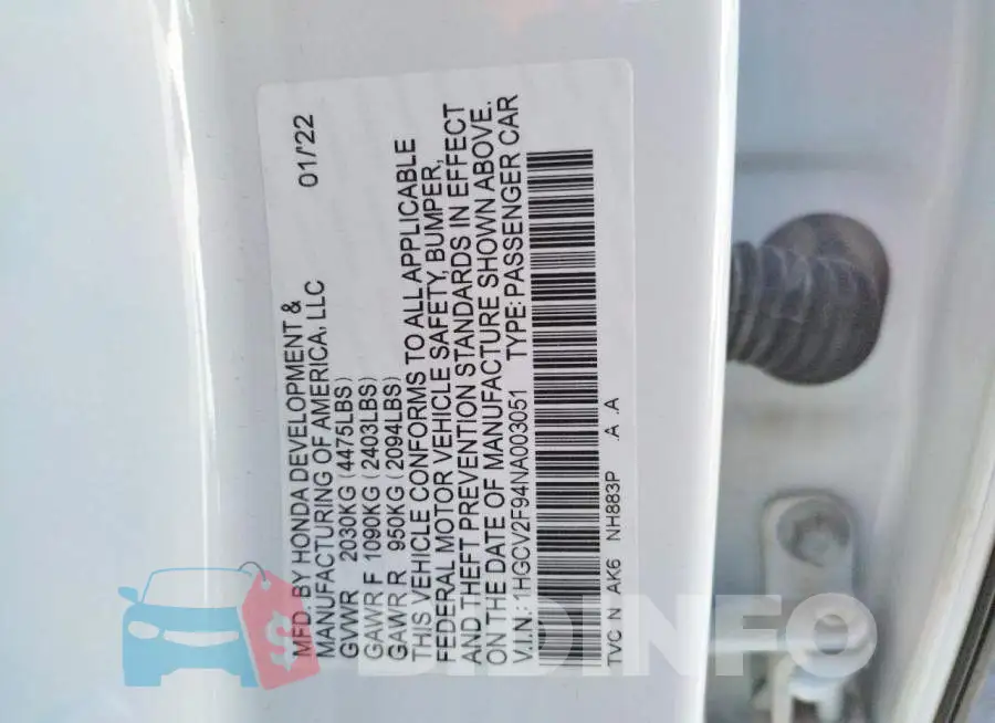 1HGCV2F94NA003051 Photo# 10