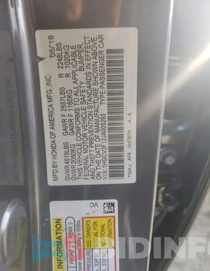 1HGCV3F12JA005293 Photo# 10