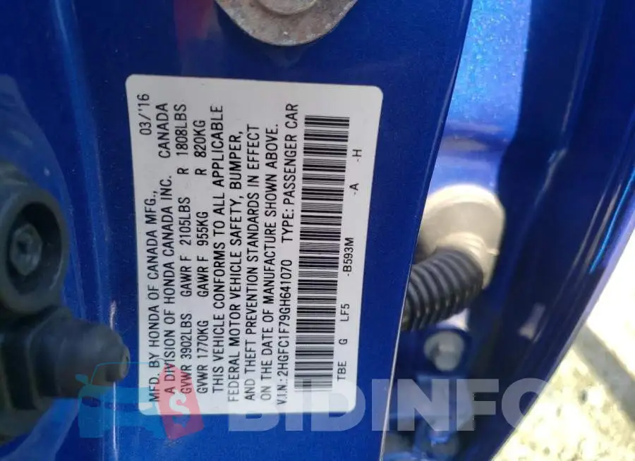 2HGFC1F79GH641070 Photo# 10