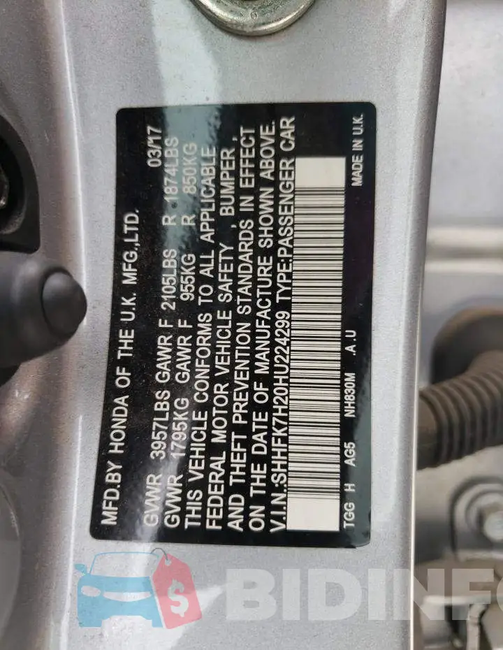 SHHFK7H20HU224299 Photo# 10