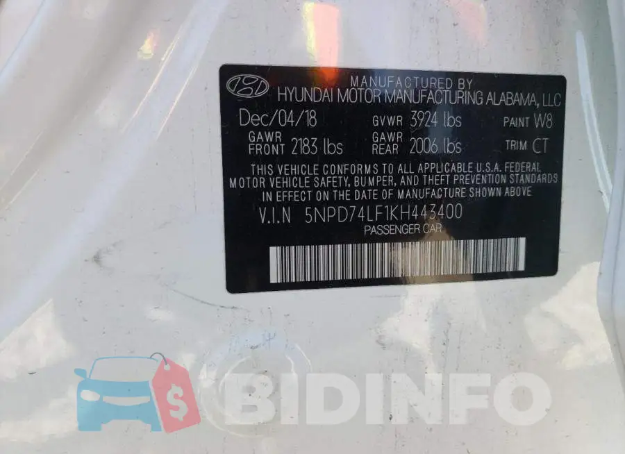 5NPD74LF1KH443400 Photo# 10
