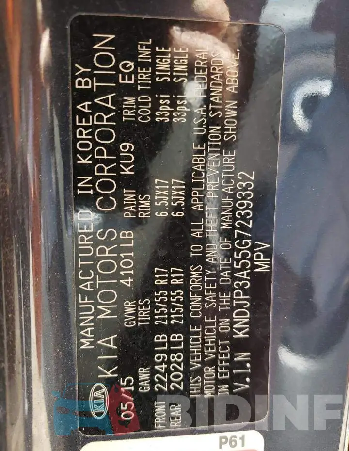 KNDJP3A55G7239332 Photo# 10