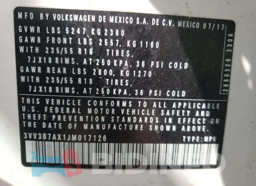 3VV3B7AX1JM017126 Photo# 10