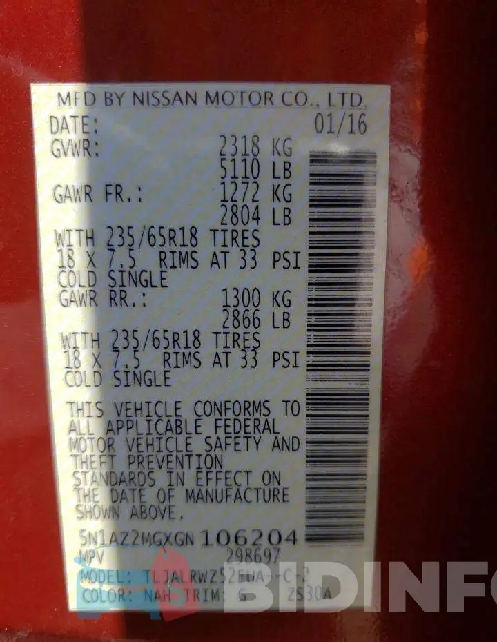 5N1AZ2MGXGN106204 Photo# 10