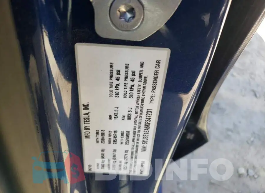 5YJ3E1EA6KF347231 Photo# 10