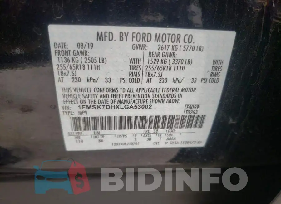 1FMSK7DHXLGA53002 Photo# 10