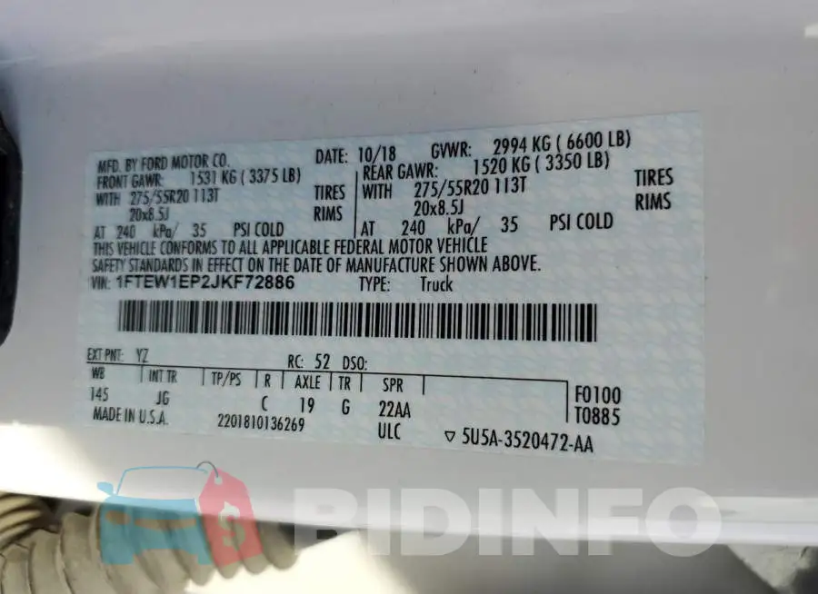 1FTEW1EP2JKF72886 Photo# 10
