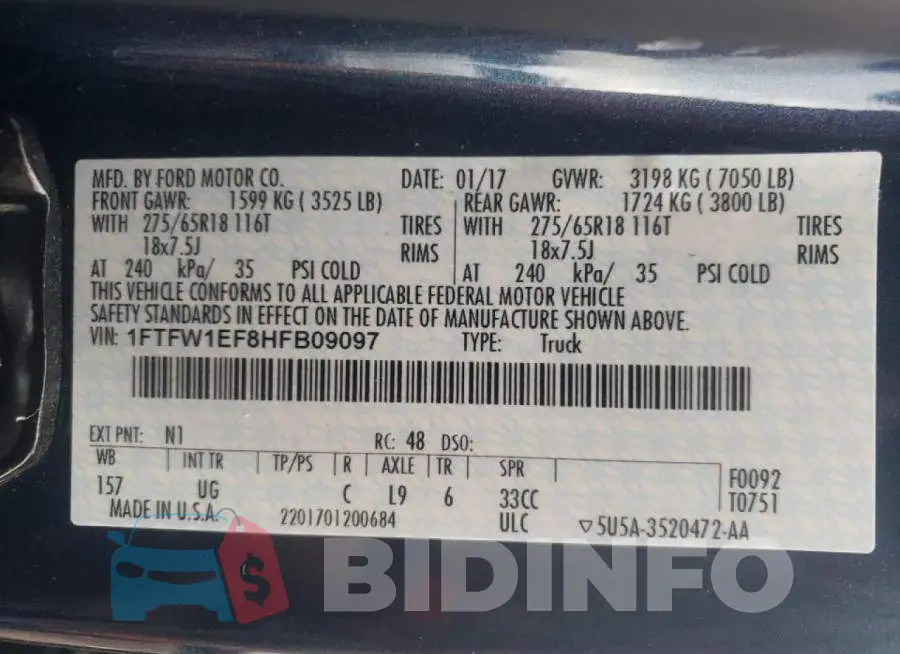 1FTFW1EF8HFB09097 Photo# 10