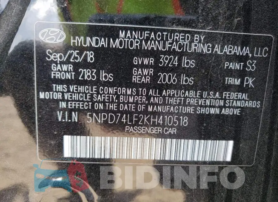 5NPD74LF2KH410518 Photo# 10