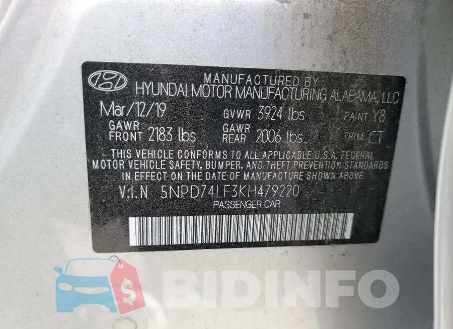 5NPD74LF3KH479220 Photo# 10