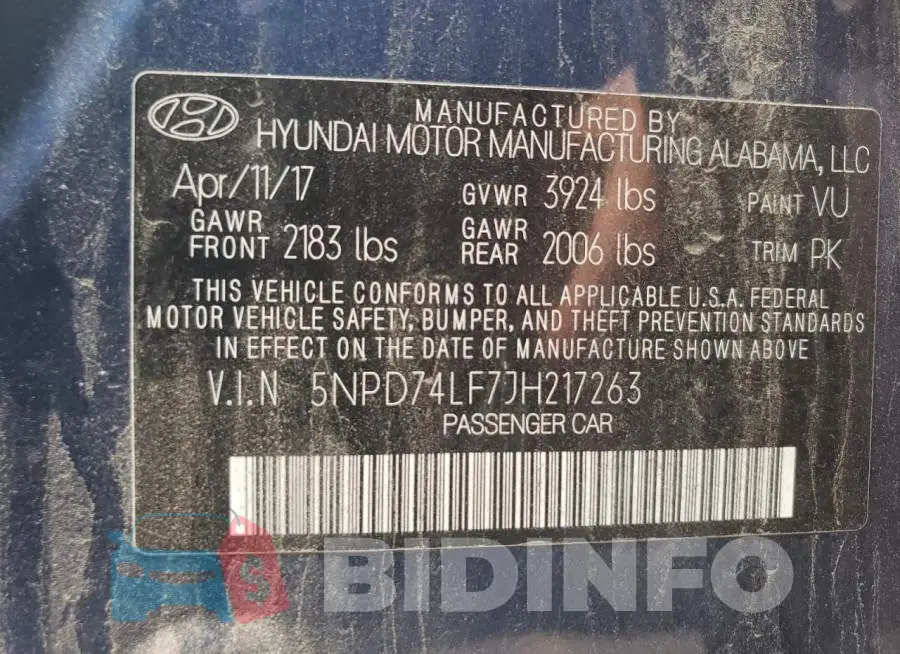 5NPD74LF7JH217263 Photo# 10