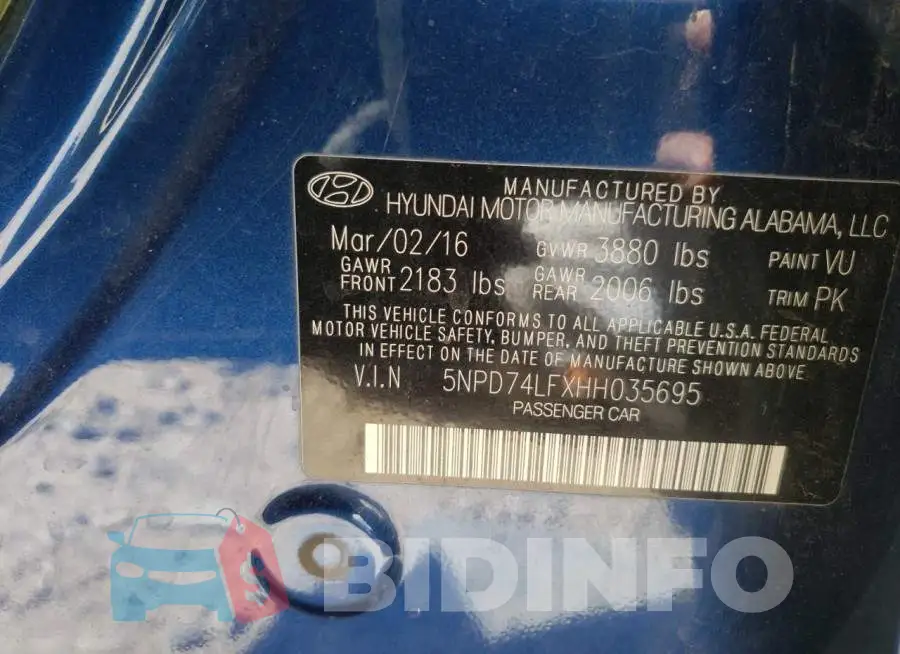 5NPD74LFXHH035695 Photo# 10