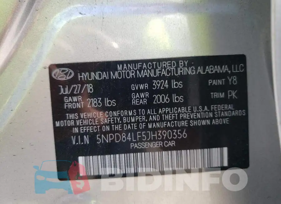 5NPD84LF5JH390356 Photo# 10