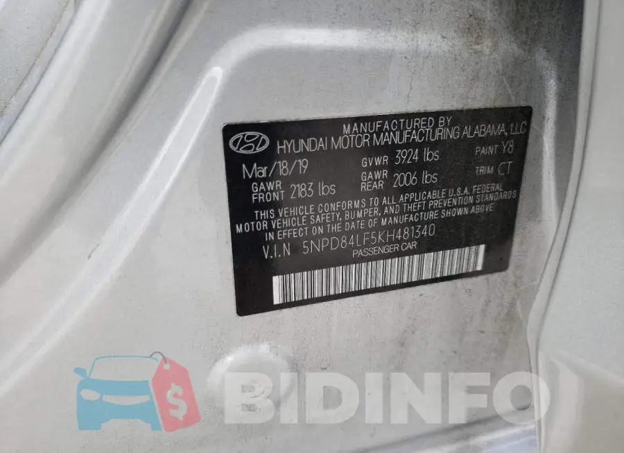 5NPD84LF5KH481340 Photo# 10