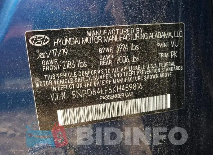 5NPD84LF6KH459816 Photo# 10