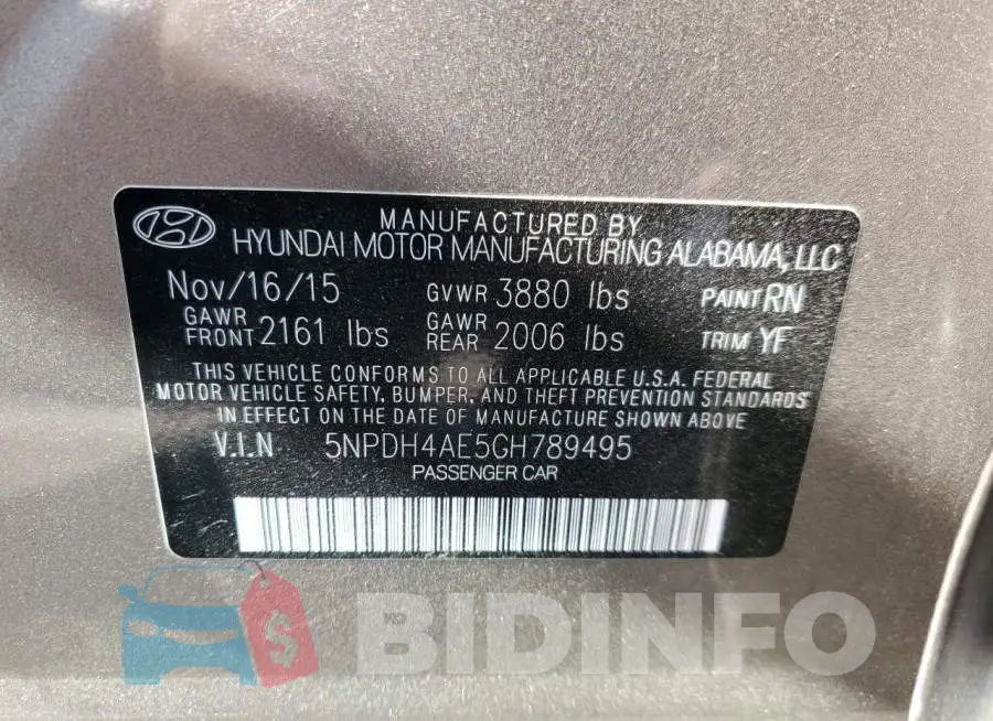 5NPDH4AE5GH789495 Photo# 10