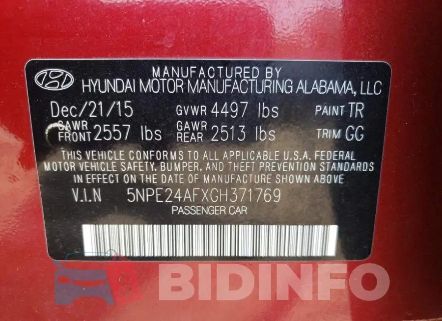 5NPE24AFXGH371769 Photo# 10