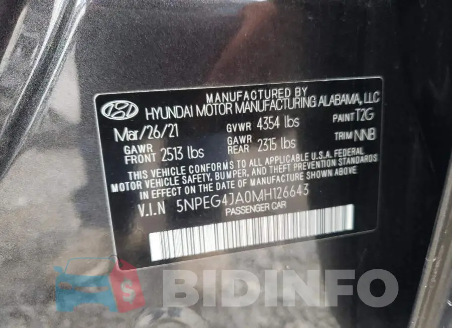 5NPEG4JA0MH126643 Photo# 10