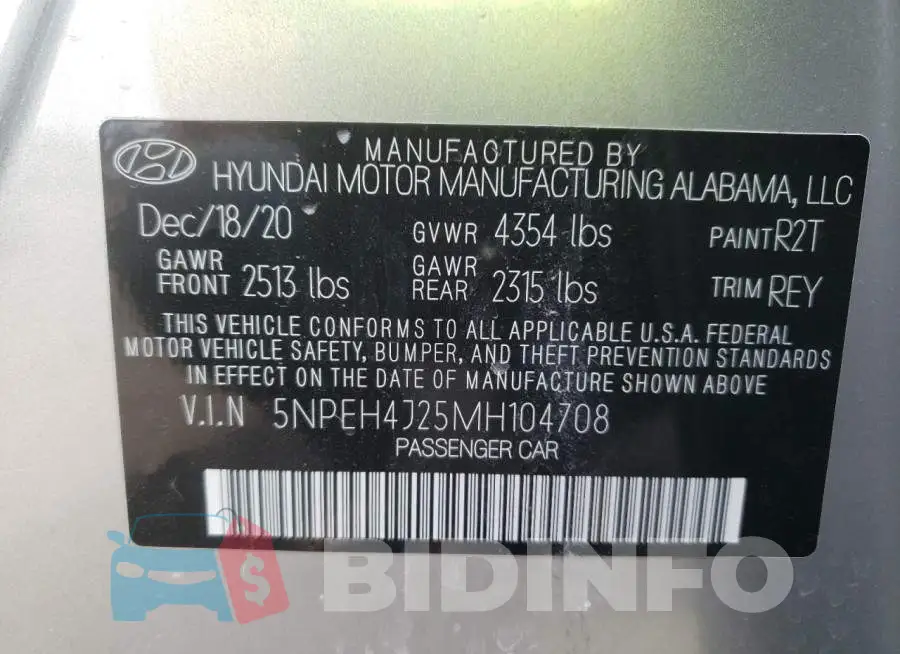 5NPEH4J25MH104708 Photo# 10
