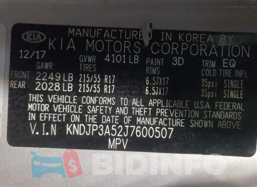 KNDJP3A52J7600507 Photo# 10