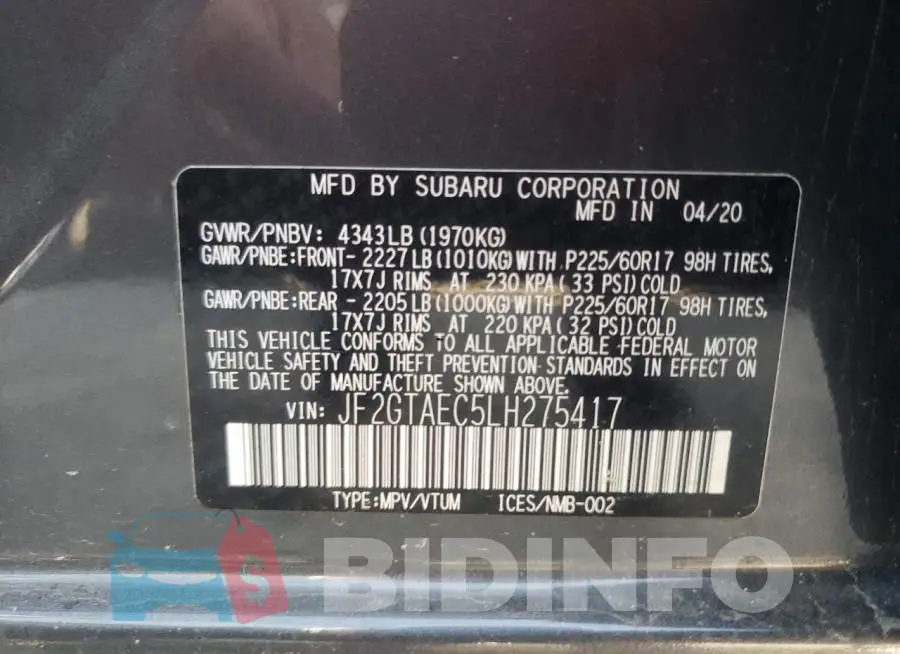 JF2GTAEC5LH275417 Photo# 10