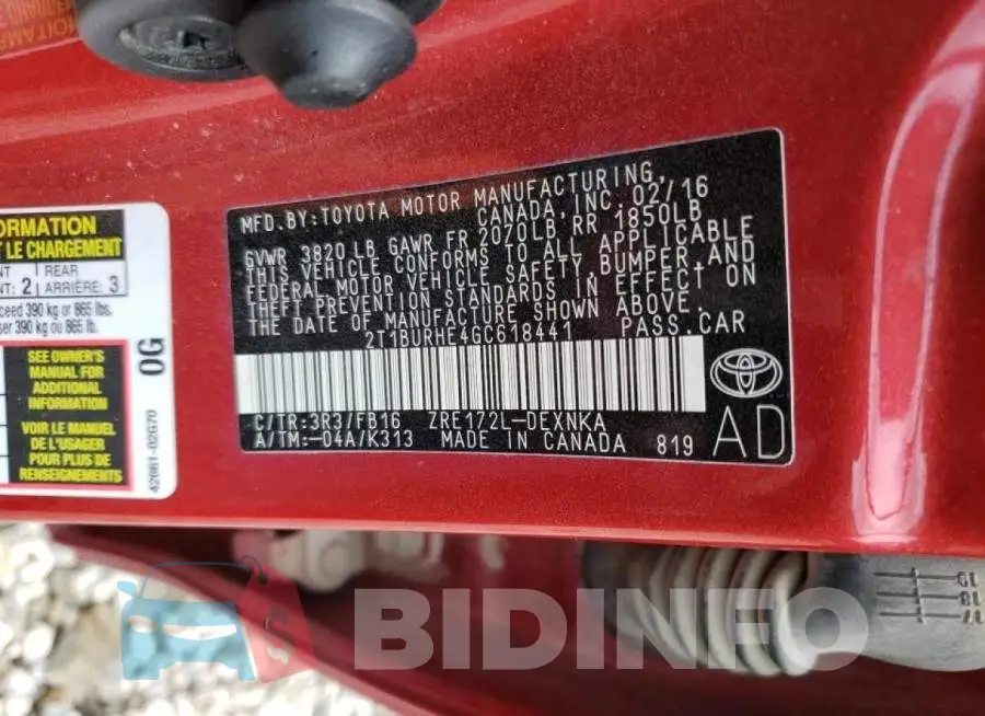 2T1BURHE4GC618441 Photo# 10