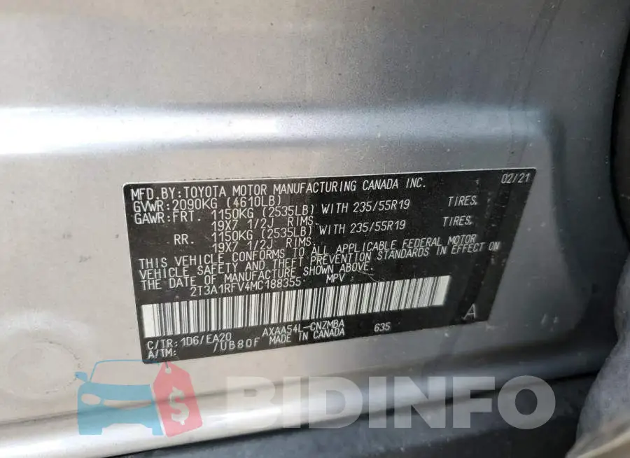 2T3A1RFV4MC188355 Photo# 10