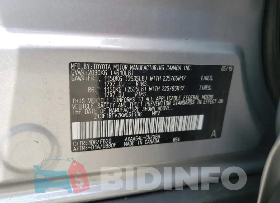 2T3F1RFV2KW054106 Photo# 10