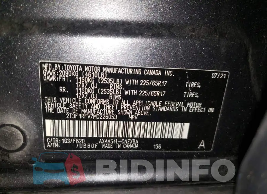 2T3F1RFV7MC226053 Photo# 8