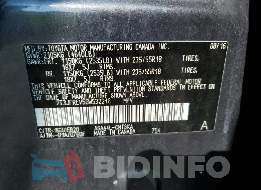 2T3JFREV5GW532216 Photo# 10