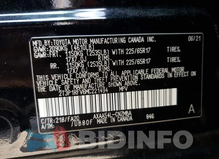 2T3P1RFV6MC221494 Photo# 10