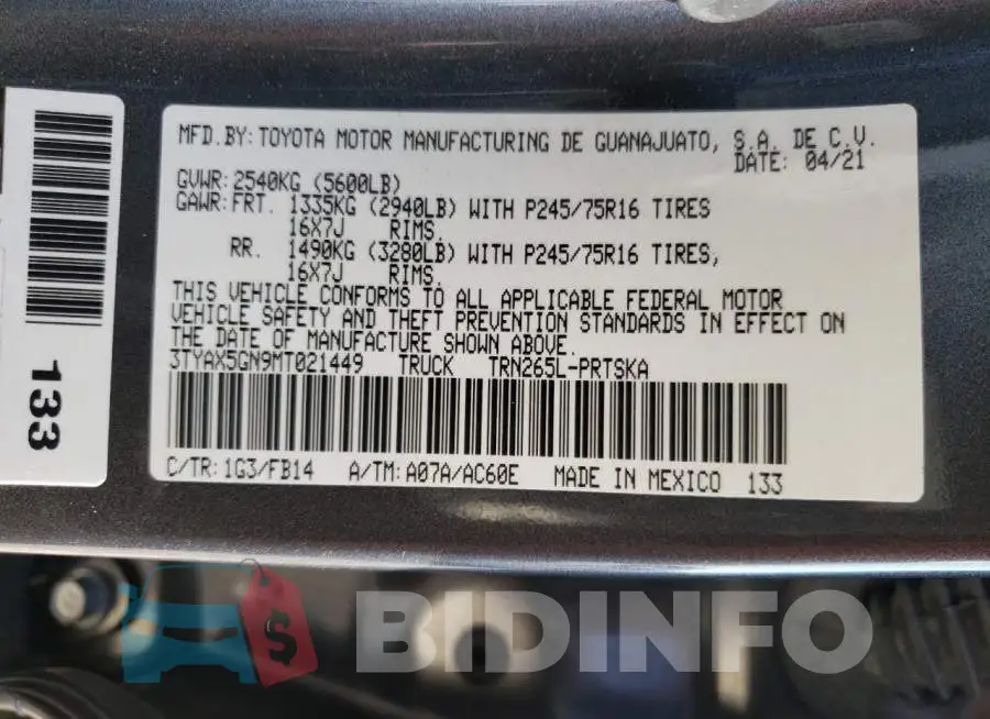 3TYAX5GN9MT021449 Photo# 10