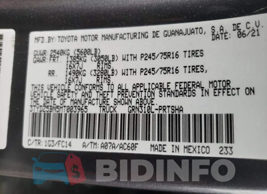 3TYDZ5BN5MT003965 Photo# 10