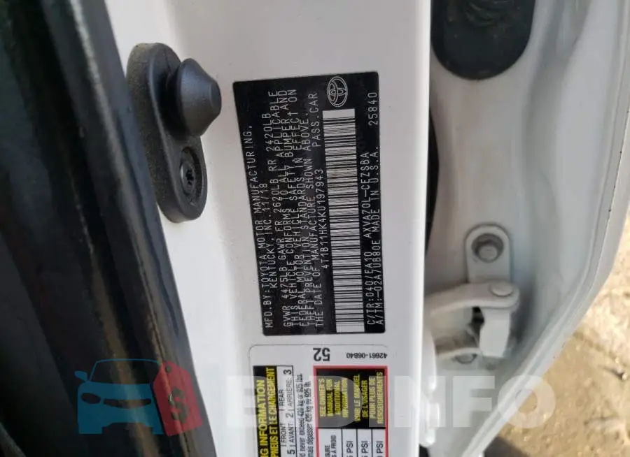 4T1B11HK4KU197943 Photo# 10