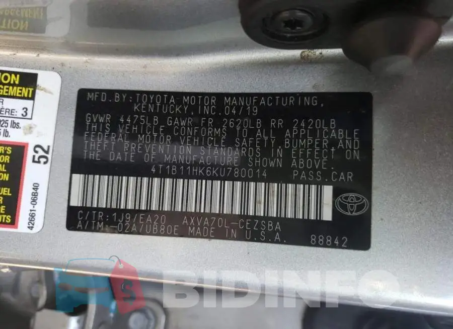 4T1B11HK6KU780014 Photo# 10