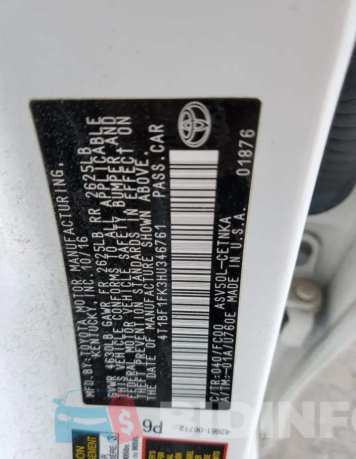 4T1BF1FK3HU346761 Photo# 10