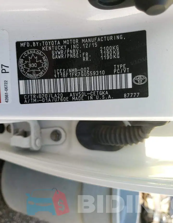 4T1BF1FK7GU559310 Photo# 10