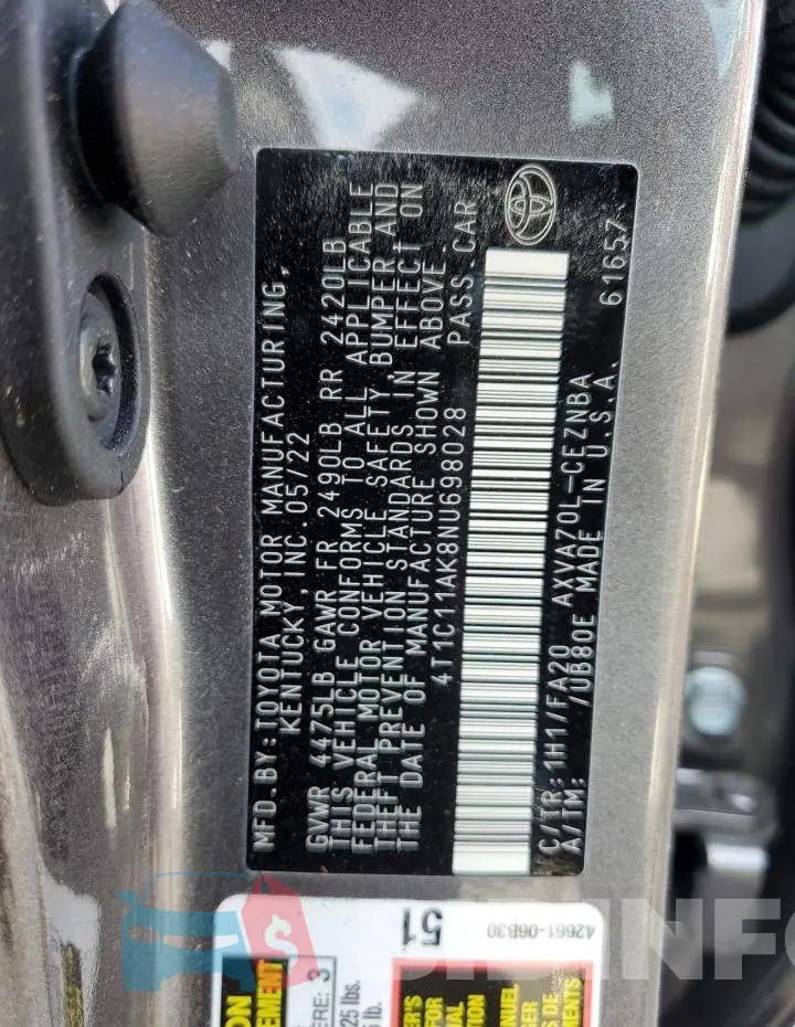 4T1C11AK8NU698028 Photo# 10