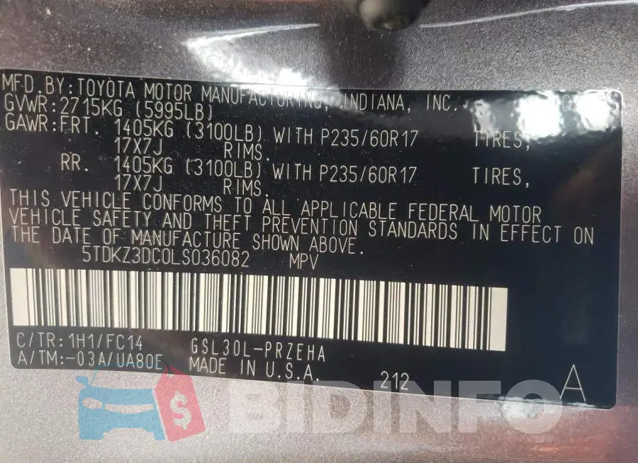 5TDKZ3DC0LS036082 Photo# 10