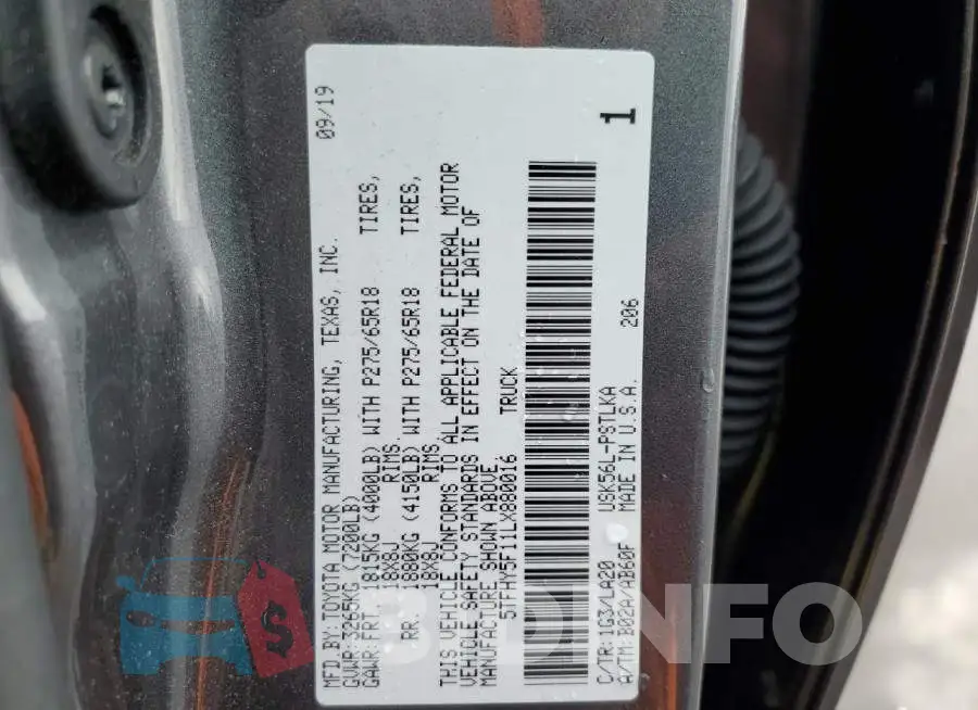 5TFHY5F11LX880016 Photo# 10