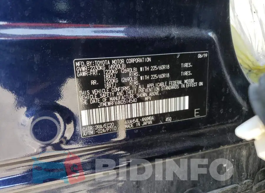 JTMEWRFV4KD514540 Photo# 10