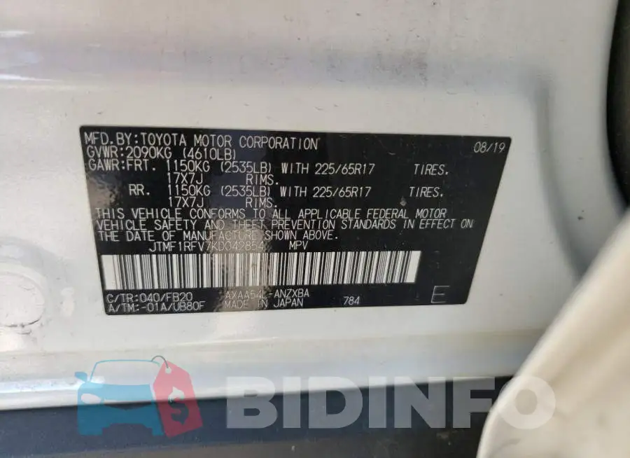 JTMF1RFV7KD042854 Photo# 10