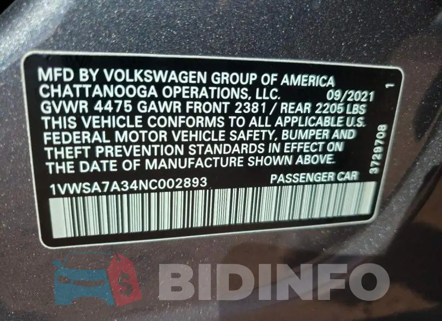 1VWSA7A34NC002893 Photo# 10