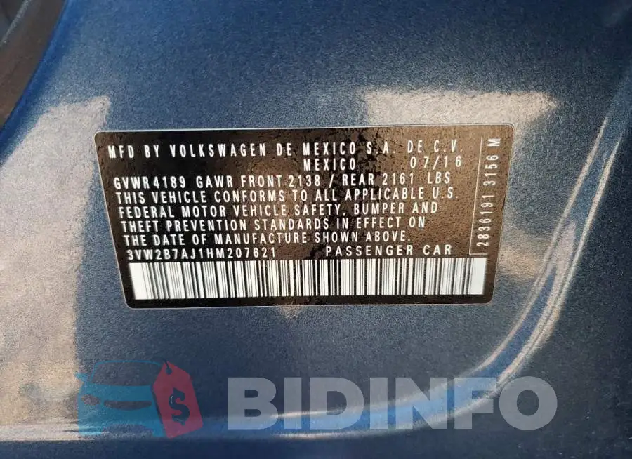 3VW2B7AJ1HM207621 Photo# 10