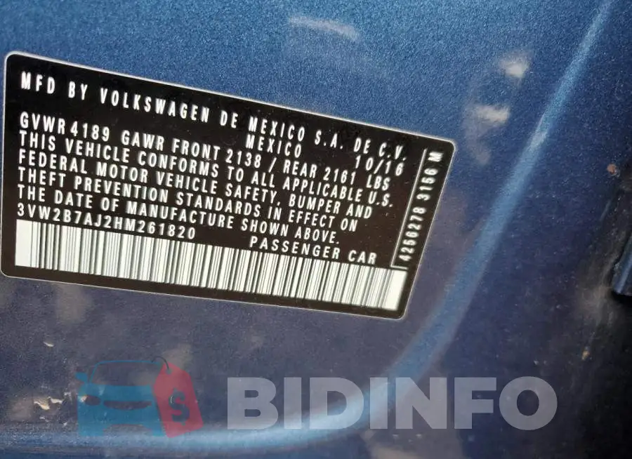 3VW2B7AJ2HM261820 Photo# 10