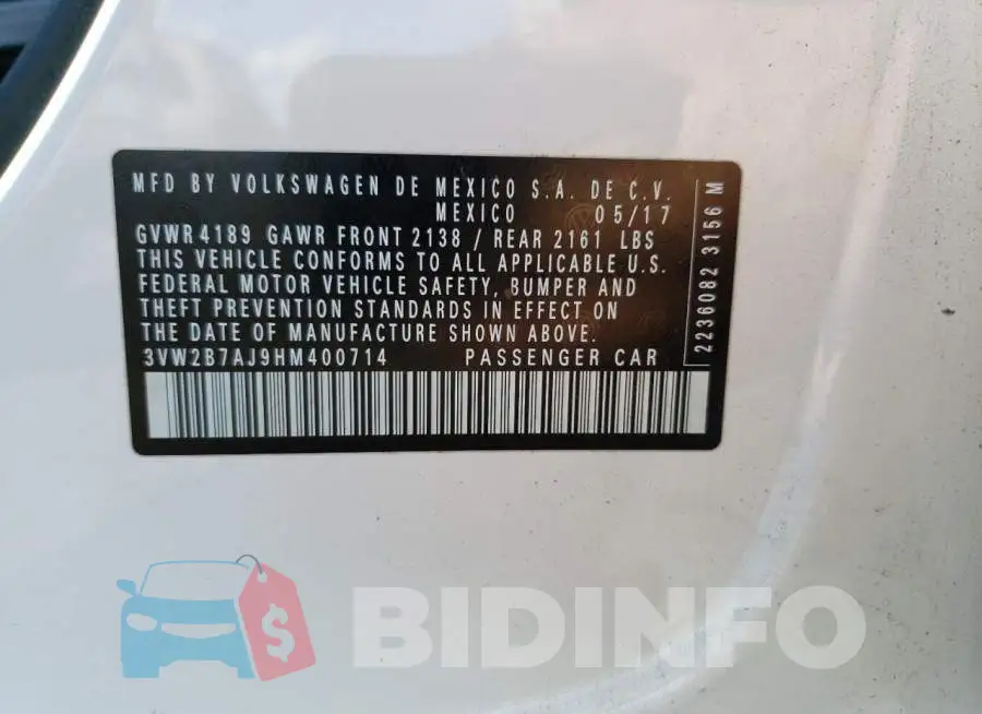 3VW2B7AJ9HM400714 Photo# 10