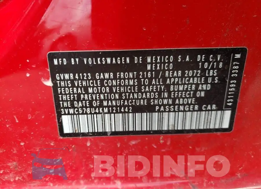 3VWC57BU4KM121442 Photo# 10